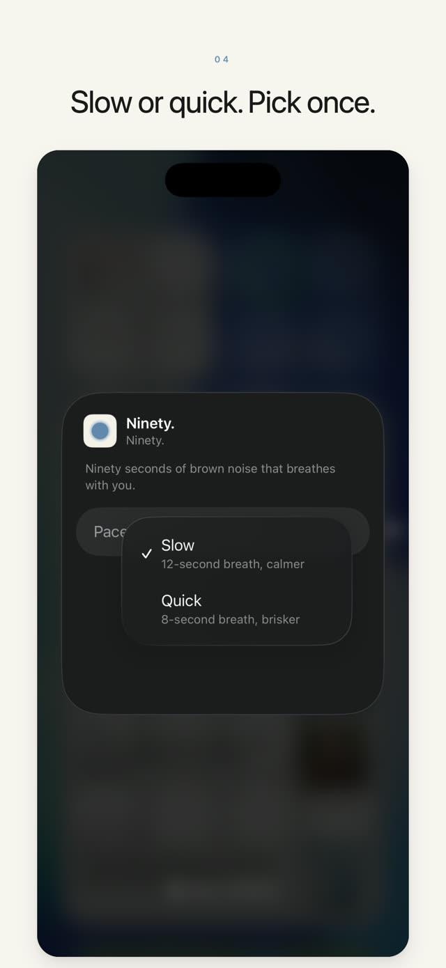 Ninety. screenshot: Ninety. screenshot: pace configuration sheet showing Slow and Quick options