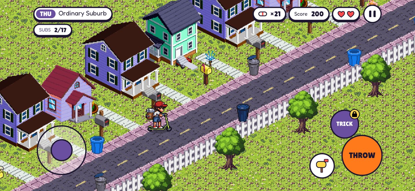 Paper Chaos screenshot: riding through Ordinary Suburb
