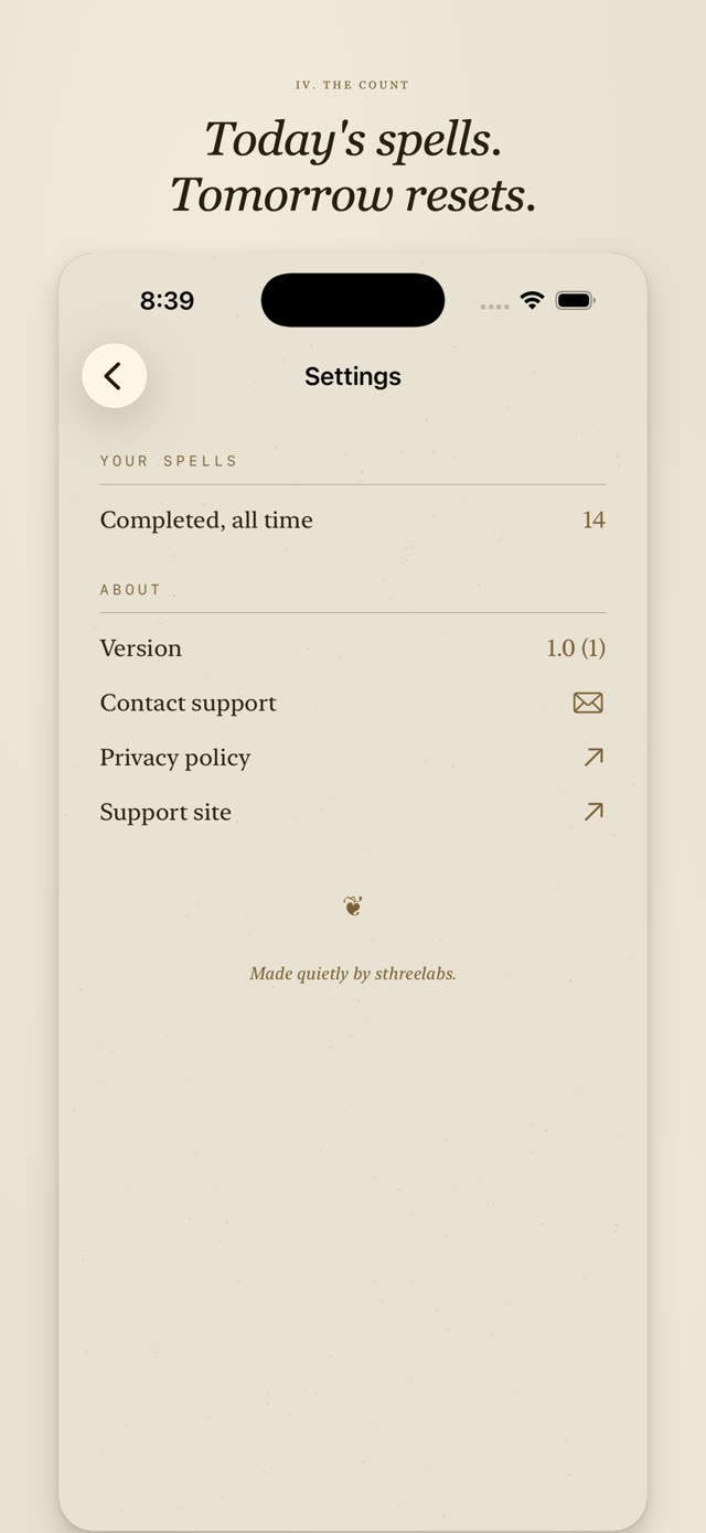 A Spell of Work screenshot: Today's count