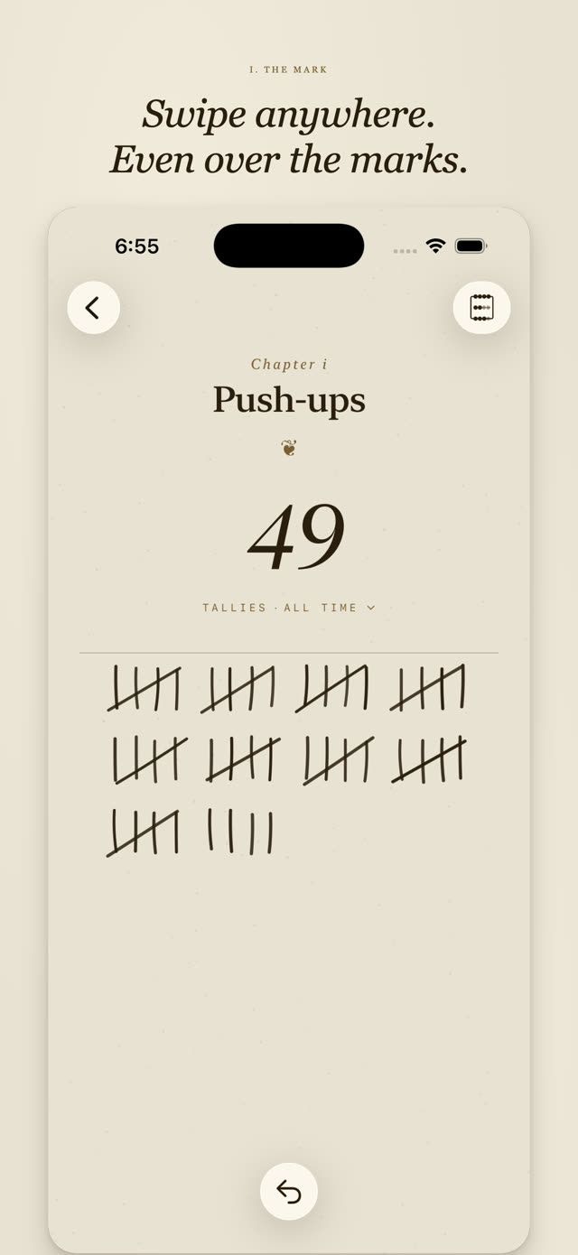 Tallies screenshot: Swipe anywhere to add a tally