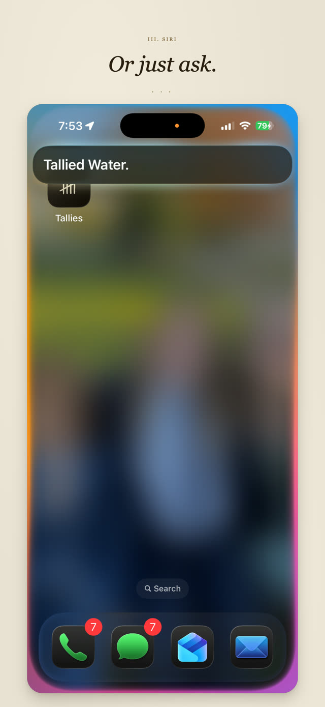 Tallies screenshot: Or ask Siri