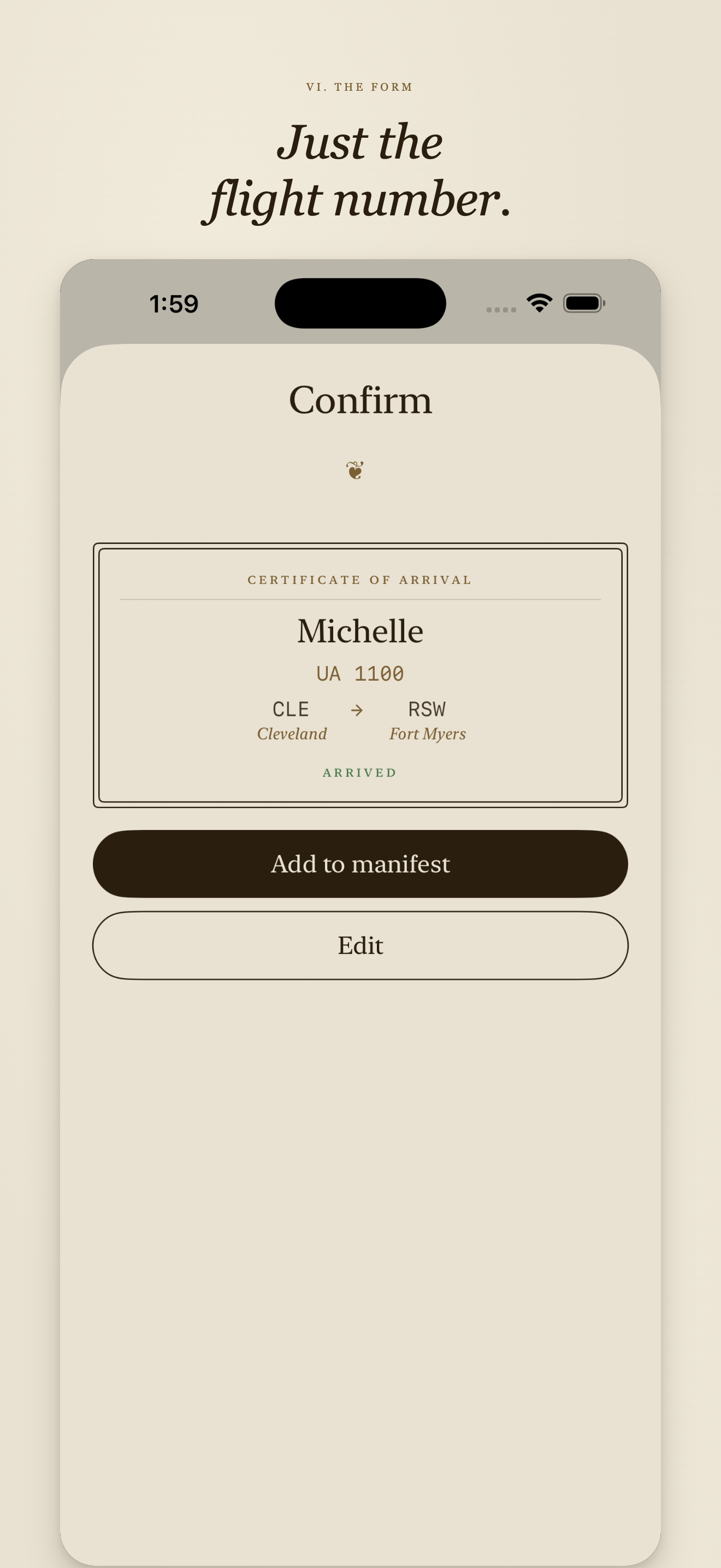 Add-flight sheet — confirm step